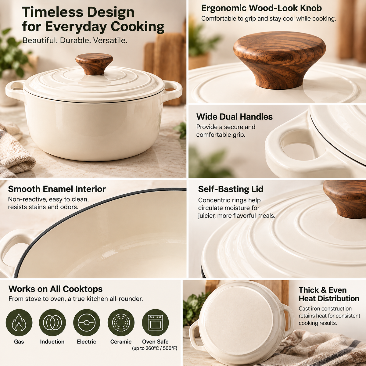 Haertya™ Enameled Cast Iron Dutch Oven — feature details