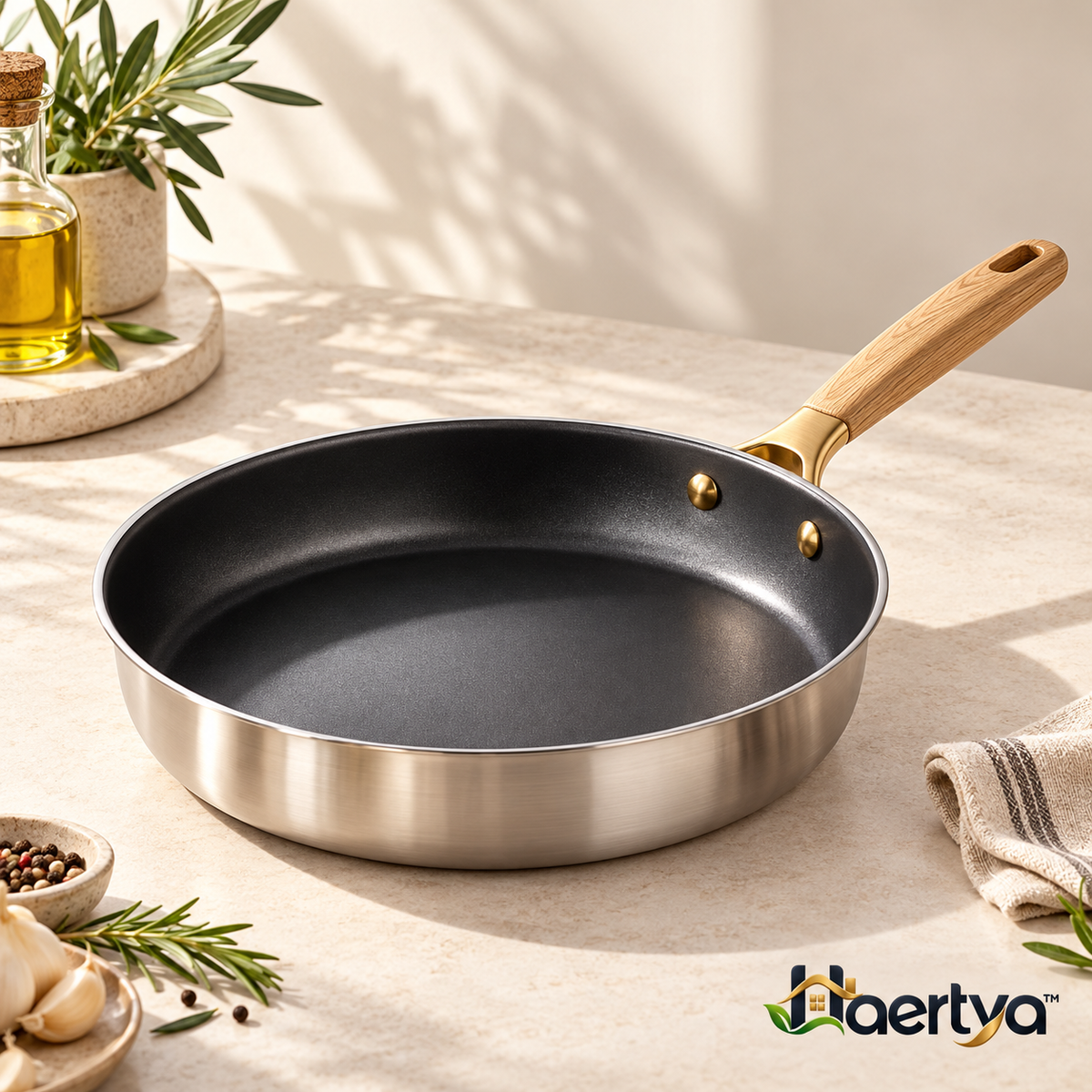 Haertya™ Stainless Steel Sauté Pan with Wood Handle — additional product view