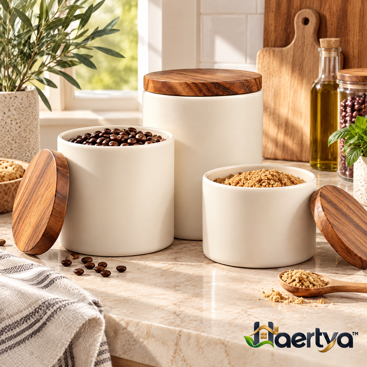 Haertya™ Ceramic Pantry Canister Set — lifestyle setting
