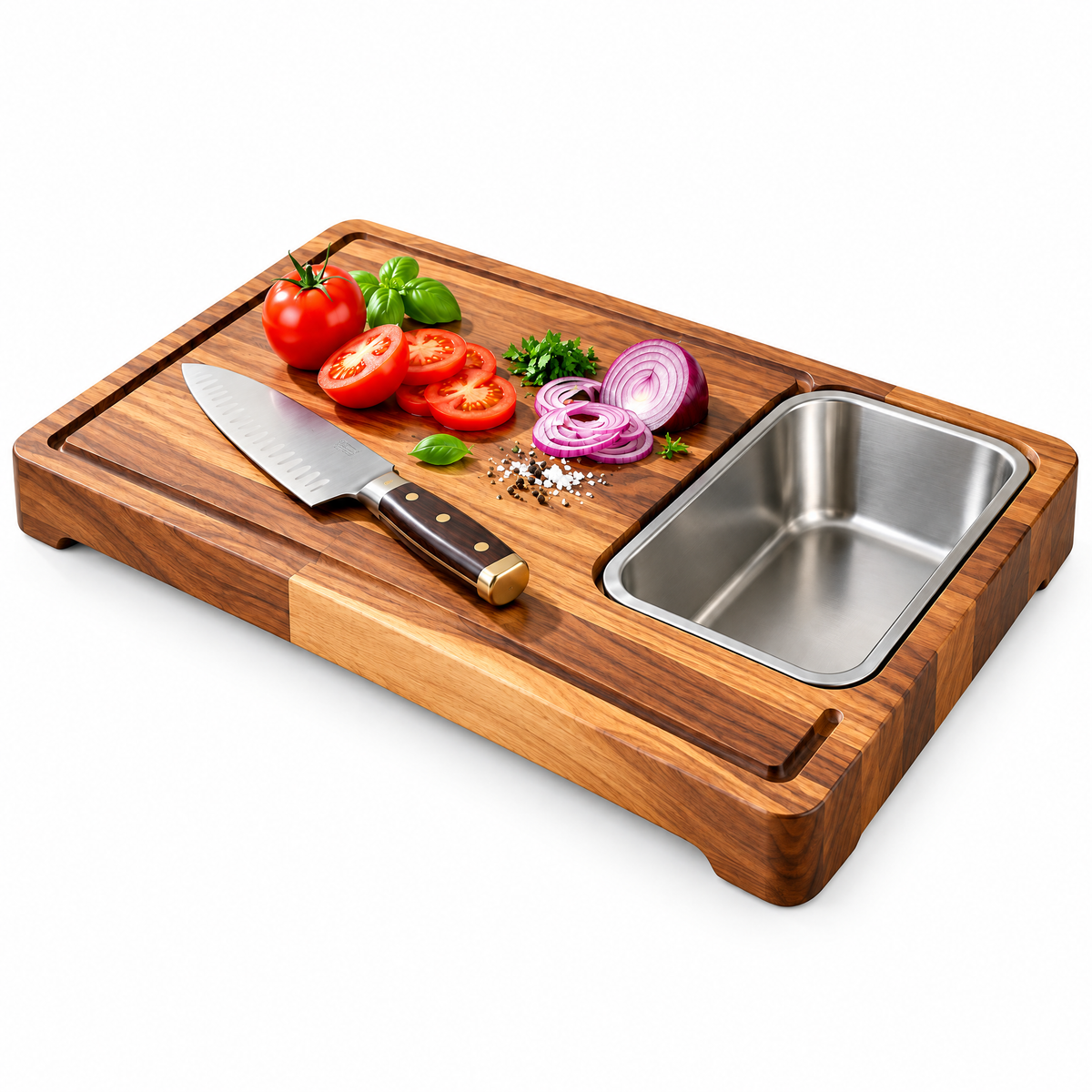 Haertya™ Acacia Prep Board with Stainless Bowl — branded product view