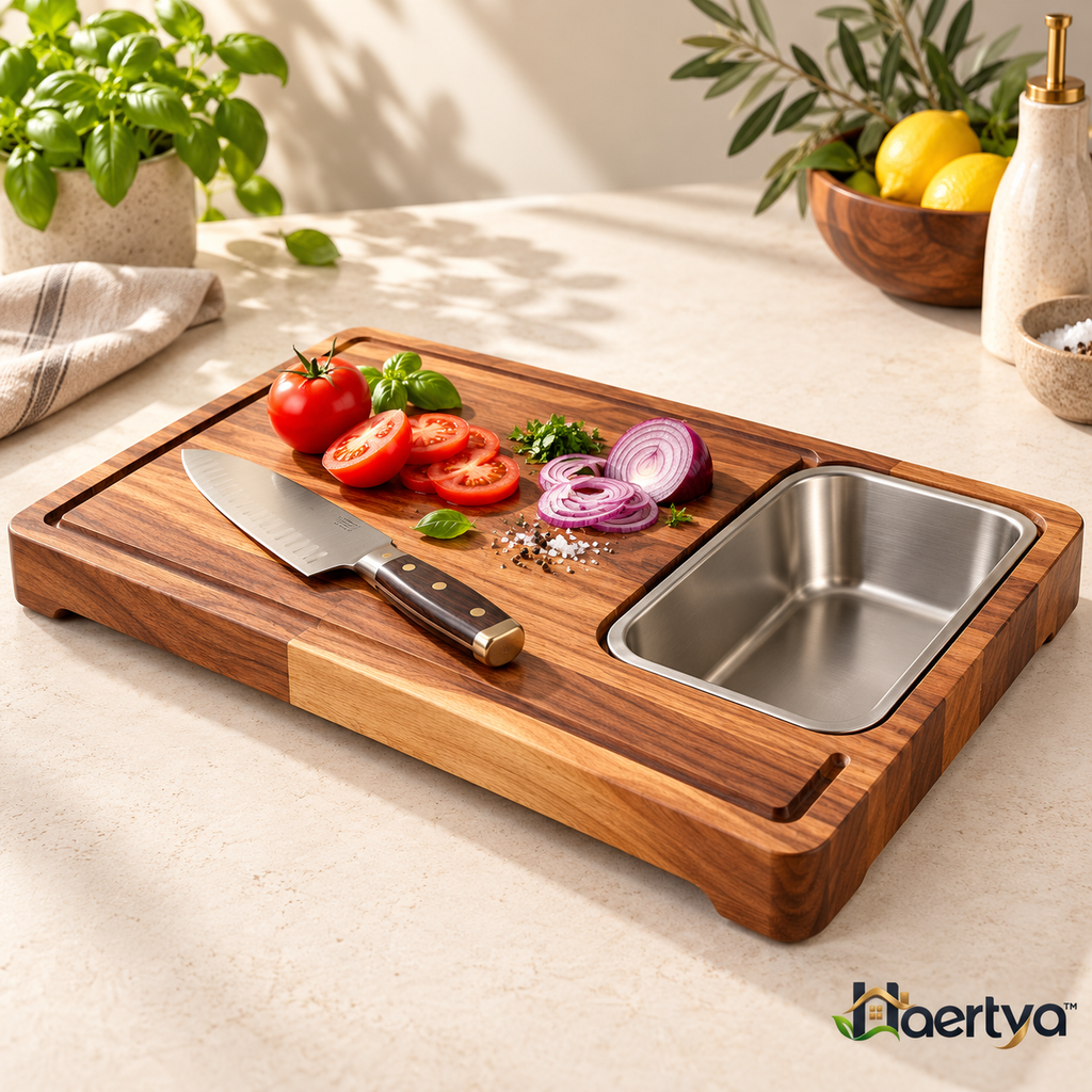 Haertya™ Acacia Prep Board with Stainless Bowl — additional product view