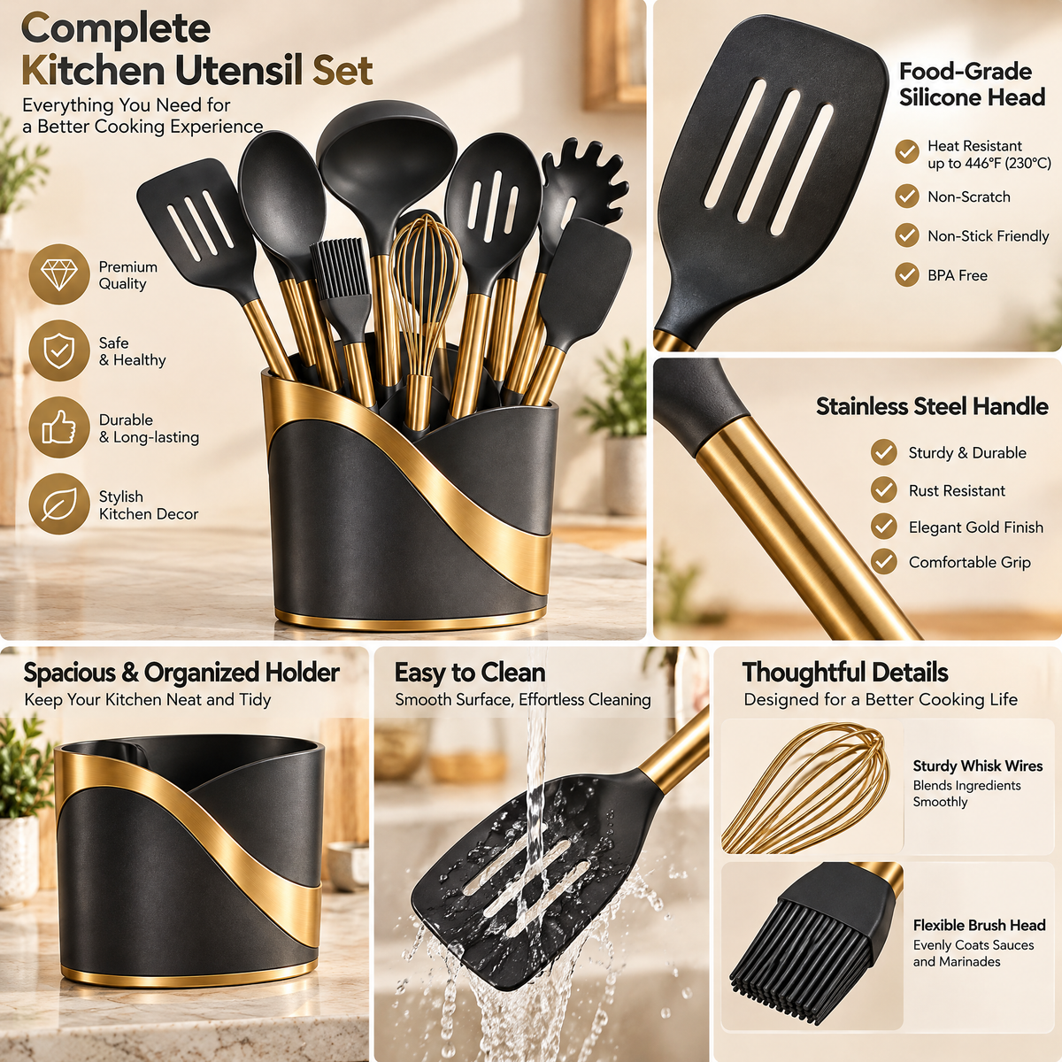 Haertya™ Kitchen Utensil Set with Countertop Crock — feature details