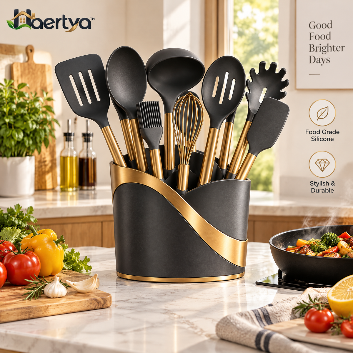 Haertya™ Kitchen Utensil Set with Countertop Crock — lifestyle setting