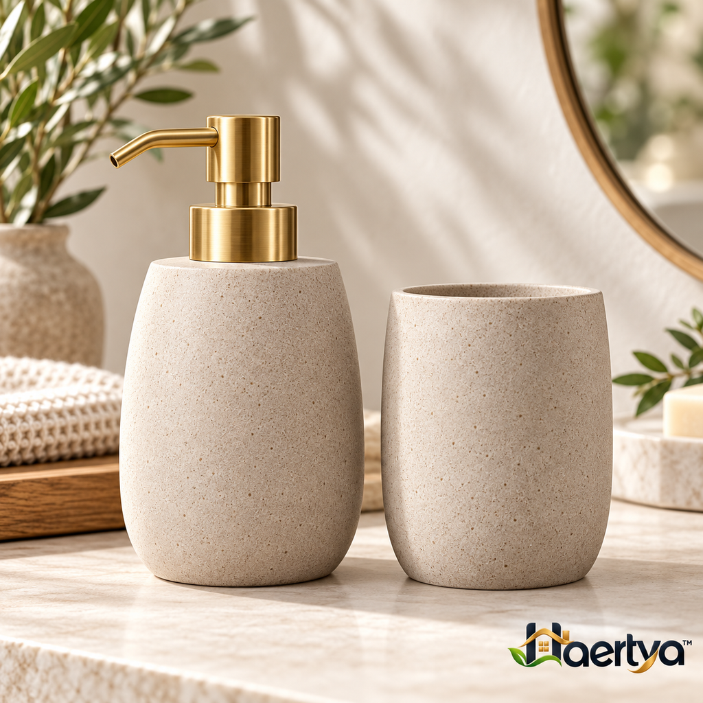 Haertya™ Stoneware Soap Dispenser and Tumbler Set — additional product view