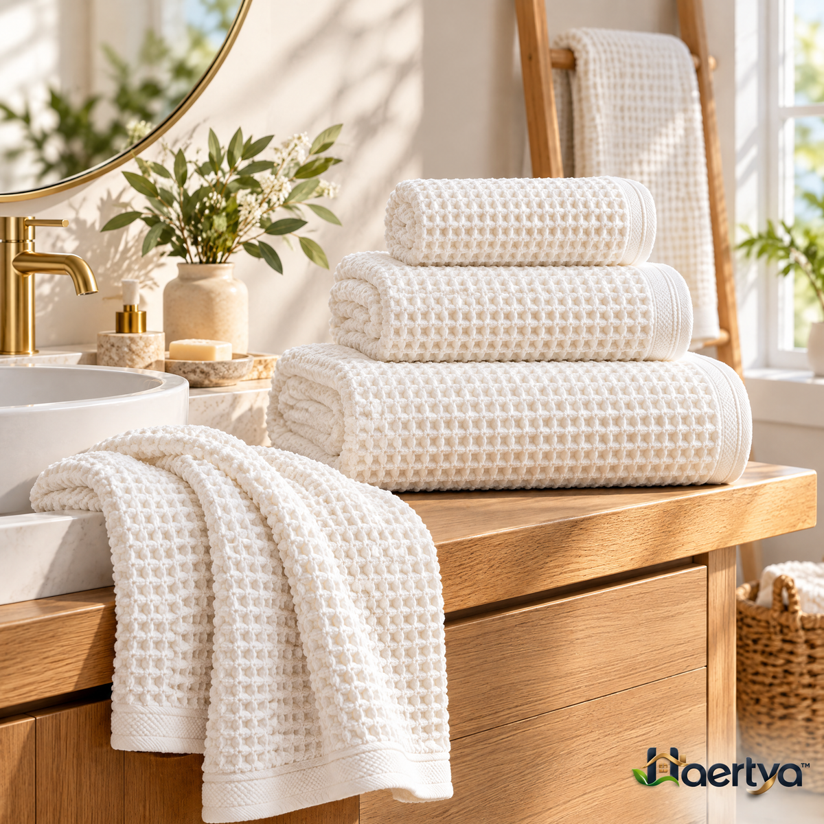 Haertya™ Waffle Weave Bath Towel Set — lifestyle setting