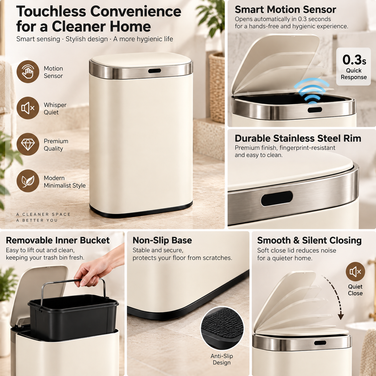 Haertya™ Soft-Close Bathroom Step Can — feature details