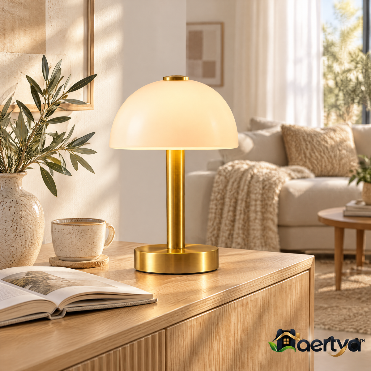 Haertya™ Rechargeable Brass Table Lamp — lifestyle setting