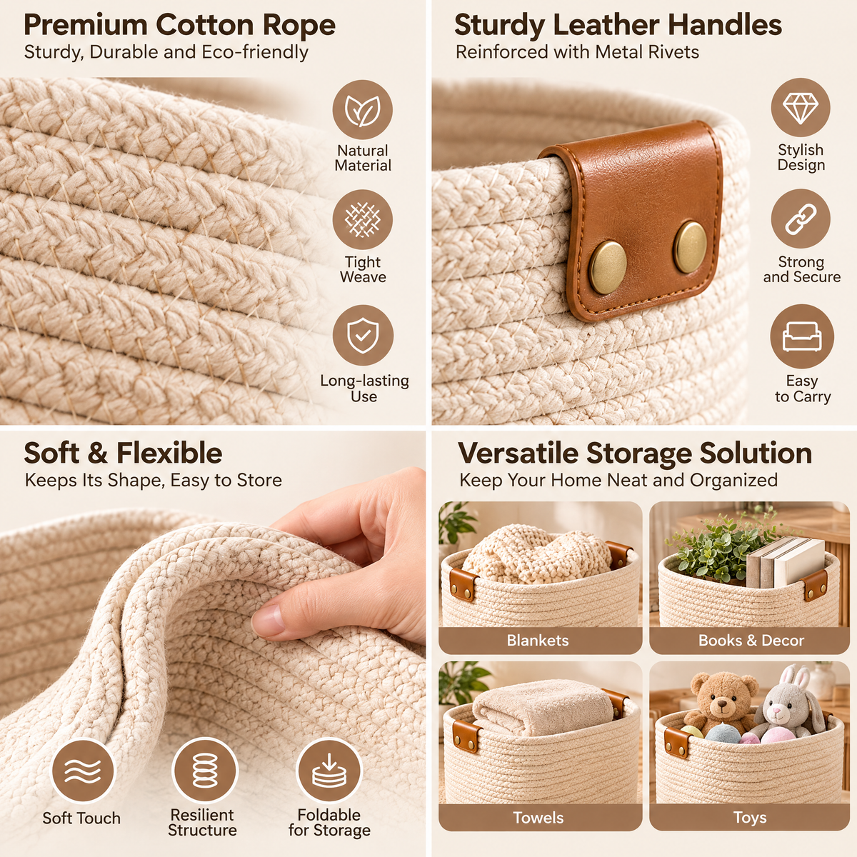 Haertya™ Woven Storage Basket Set with Leather Tabs — feature details