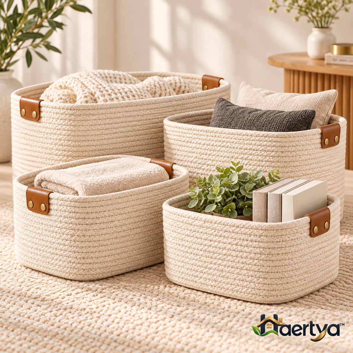 Haertya™ Woven Storage Basket Set with Leather Tabs — additional product view