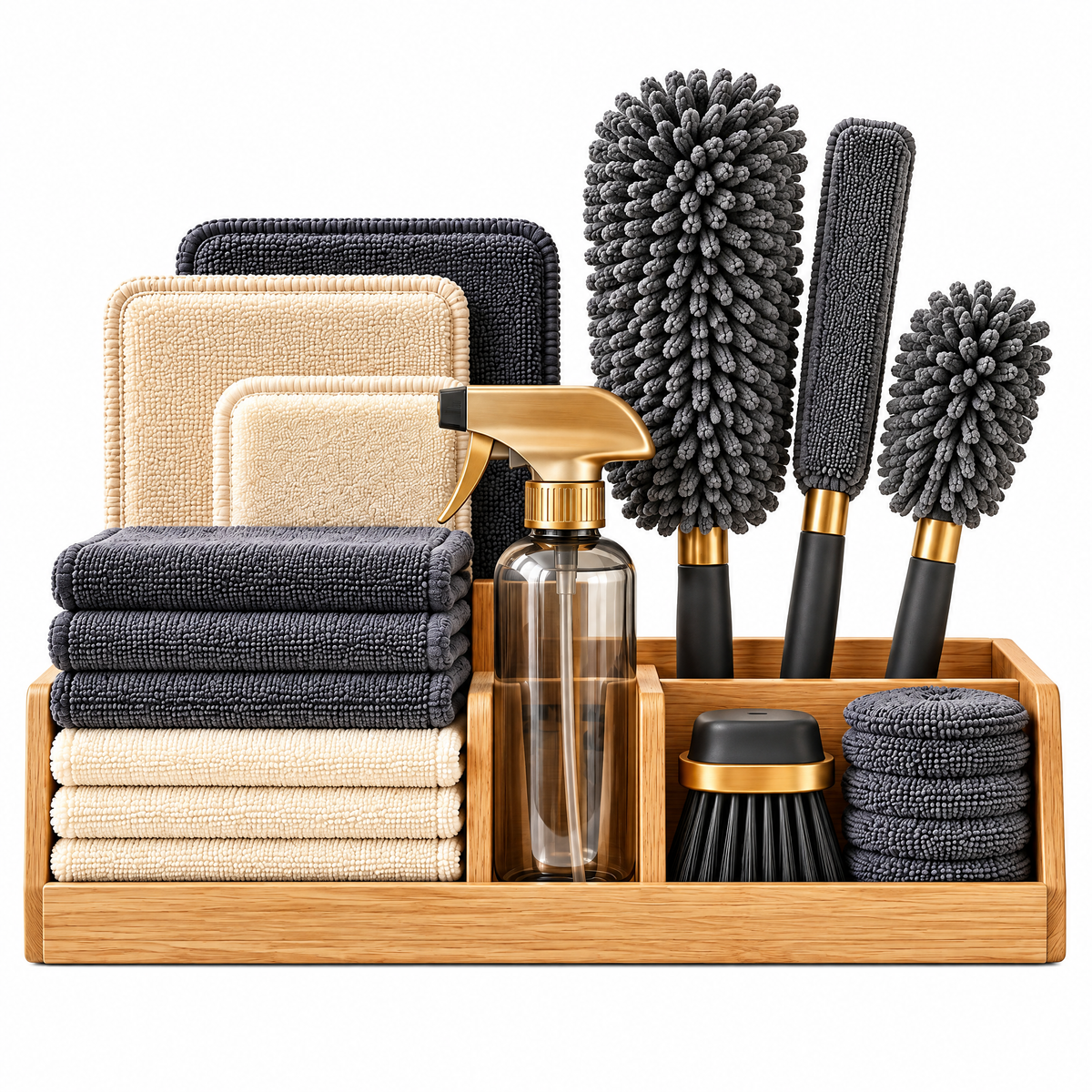 Haertya™ Microfiber Cleaning Tool Set with Oak Organizer — branded product view