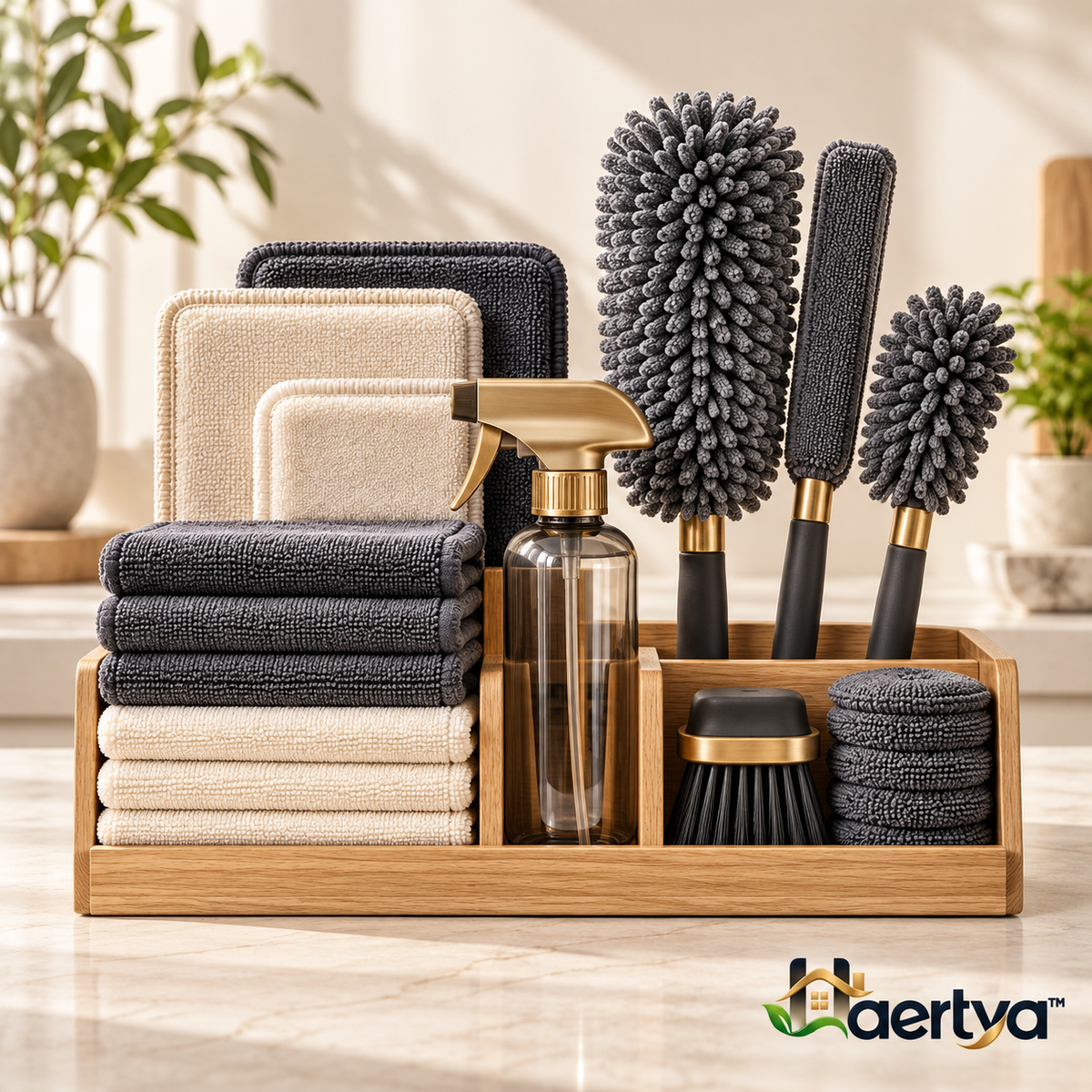 Haertya™ Microfiber Cleaning Tool Set with Oak Organizer — additional product view